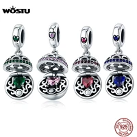 wostu 925 sterling silver love gift box beads pink cubic zircon charm pendants fit original bracelet necklace jewelry cqc689