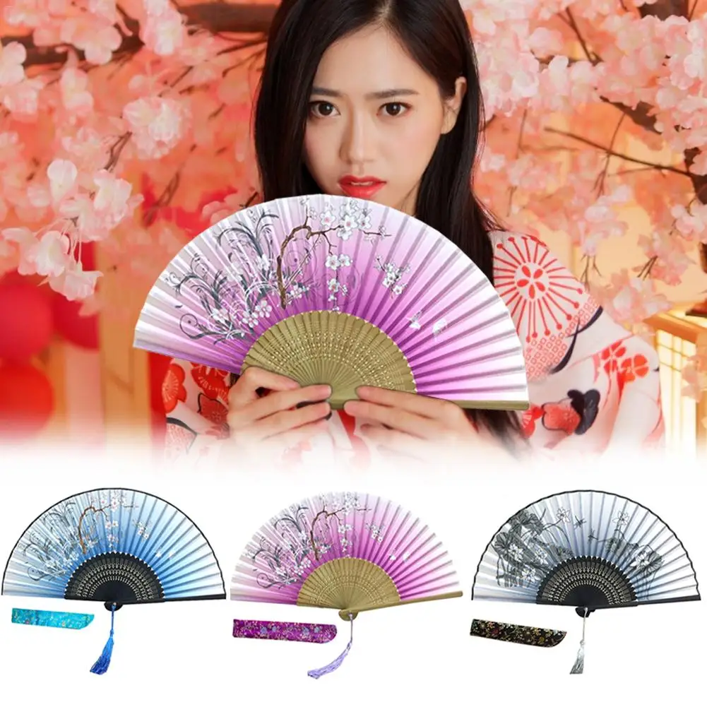 Ручной складной веер с цветочным узором тканевым рукавом для поддержания