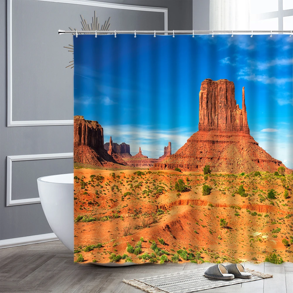 

Waterproof Fabric Shower Curtain Desert Pyramid Famous Scenic Spots Landscape Bathroom Decor Family Bathtub Screen Bath Curtains