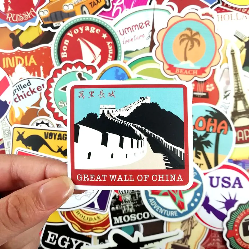 

10/30/50Pcs/set Cartoon Travel City Scenic PVC Waterproof Sticker For DIY Scrapbook Famous Landscape Laptop Luggage Skateboard