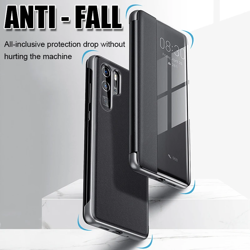 Роскошный кожаный чехол для samsung a10 2019 умный с окошком galaxy a50 a70 a20 a30 a40 a60 s