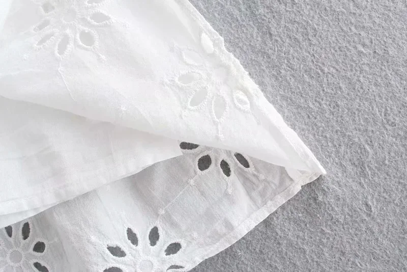 

New European American Hollow Out Embroidery Dress White V-Neck Waist Flared Sleeve Dress Korean Gothic Vestidos Evening Dresses