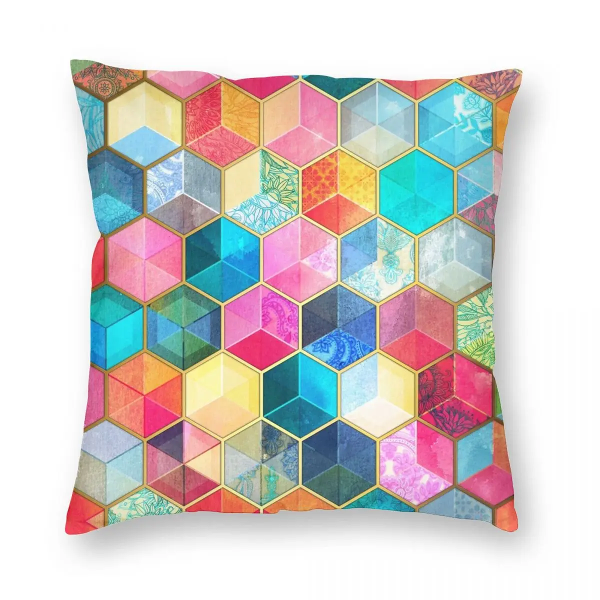 

Crystal Bohemian Honeycomb Cubes Hexagon Square Pillowcase Polyester Linen Velvet Zip Decor Pillow Case Room Cushion Cover