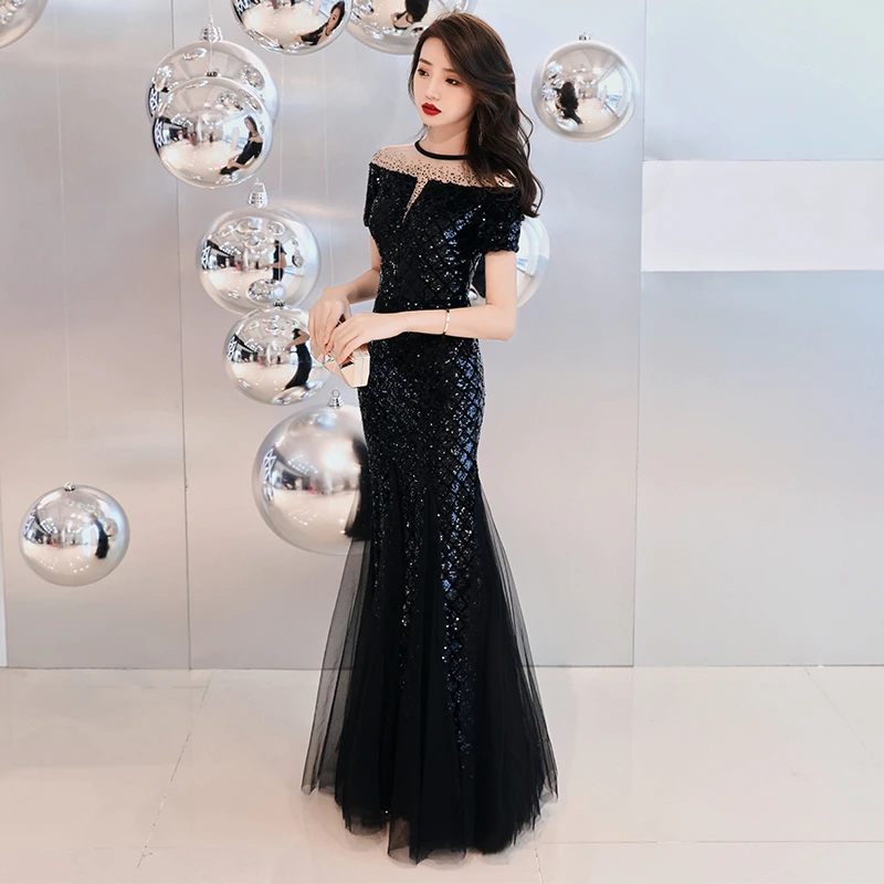 Великолепное вечернее платье русалки с блестками зубчатым вырезом коротким