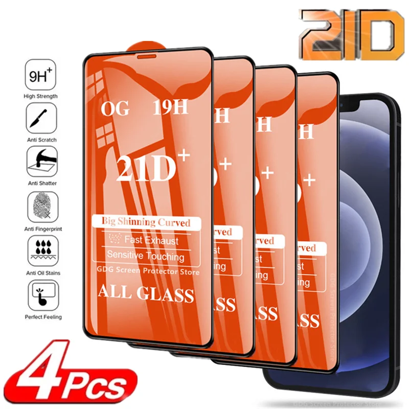 

4PCS For iPhone 13 12 11 Pro Max Mini 21D Screen Protector for IPhone 7 8 6 6s Plus SE X XR XS MAX Tempered Glass