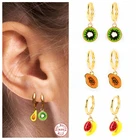 Серьги-кольца женские из серебра 925 пробы с эмалью, летние