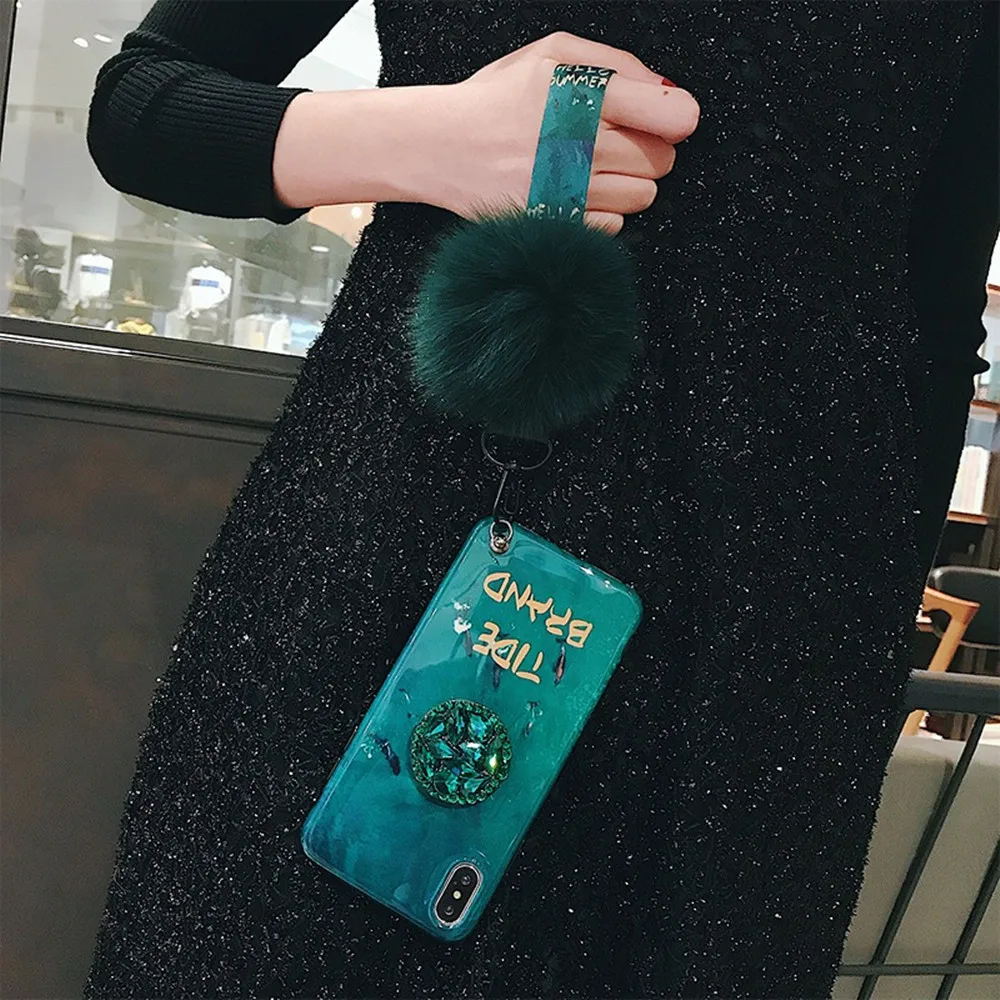 

KONSMART For Huawei Honor 9X Lite Case Rhinestone Holder Blue Light Soft Phone Case Honor 9X Lite 6.5" With Hairball Strap Funda