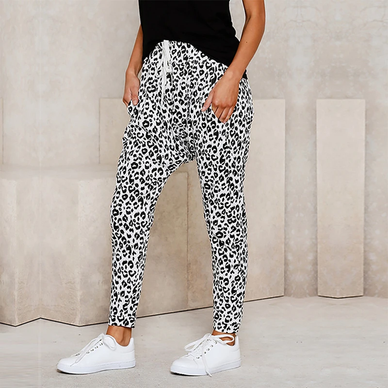 Women Sweatpant Casual Leopard Print Drawstring Elastic Waist Workout Fitness Active Joggers Pants With Pockets