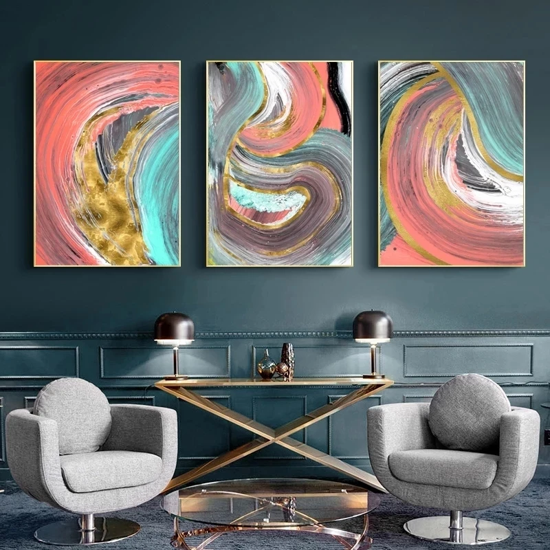 

Golden Black Lines Abstract Creativity Canvas Painting Wall Art Nordic Posters and Prints Wall Pictures for Living Room Decor