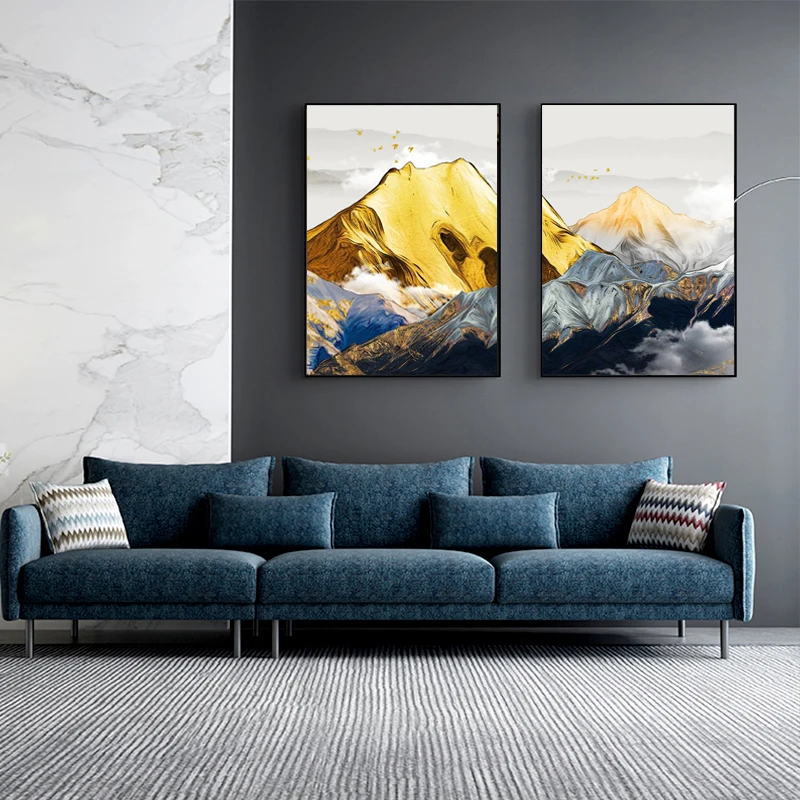 Китайский постер и холст с изображением облачного ландшафта Золотой горы для тройного украшения дома.