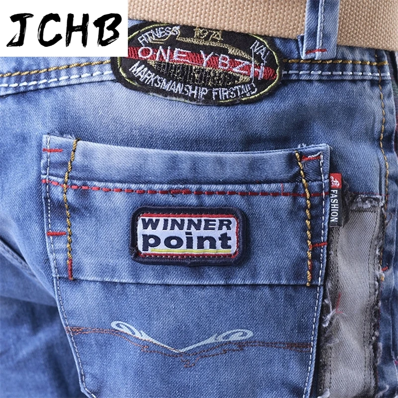 

brand JCHB fashion clothing style hole patch embroidery jeans new men's fashion straight denim trousers cotton blue Jeans