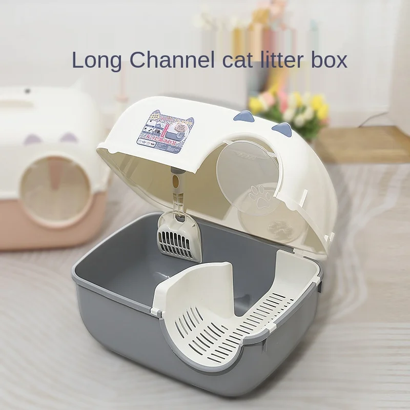 

2021 New Fully Enclosed Cat Toilet Pet Long Channel Litter Box Sand Leakage Large Size Corridor Type Cat Litter Basin VOW Pets