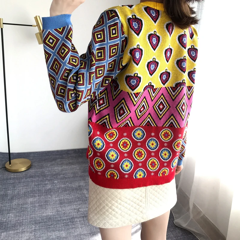 2020 Autumn winter heavy industry hand embroidered nail bead round neck long sleeve knitted cardigan retro women's sweater B-138 |