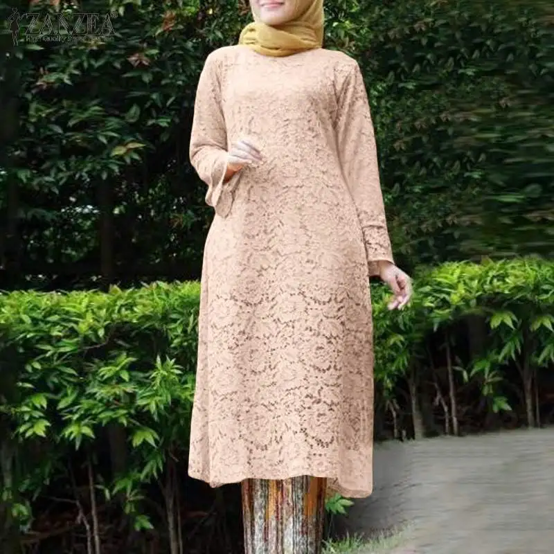 

Women Fashion Muslim Kaftan Abaya Tops Lace Patchwork Double Layer Shirt Blouse Casual Retro Long Sleeve Turkish Shirts Chemise