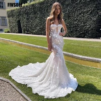 fivsole boho long mermaid wedding dresses 2022 train lace appliques vestidos de novia robe de mari%c3%a9e bridal gowns bride dress