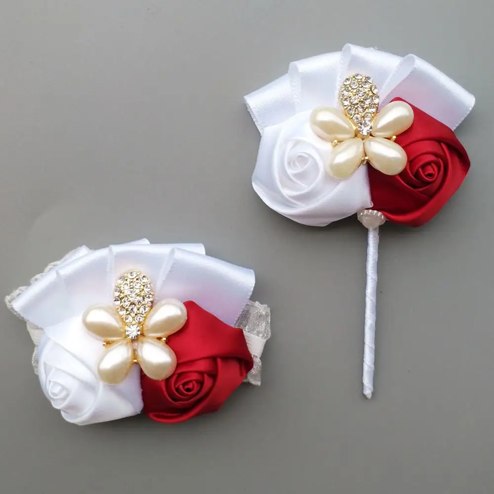 Романтические Белые Бордовые поддельные розы ширина цветок жениха бутоньерка