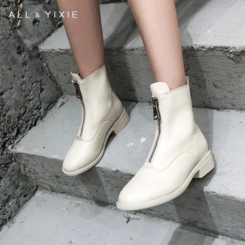 2019 Winter New Contracted Tide Girl Women Boots Fashion White Zipper Martin England Short Thick | Обувь