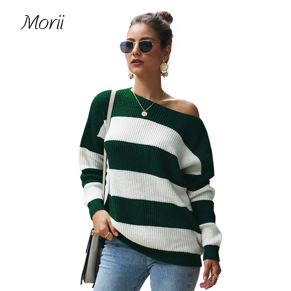 

Пуловер женский вязаный в полоску, с круглым вырезом и длинными рукавами