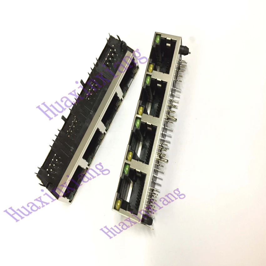 

10PCS/Lot RJ45 8P8C 4 Ports Steel Shield Network Female Jack/Socket Connector 1*4P 90 Degree with LED