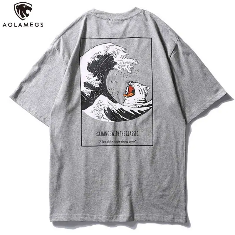 Aolamegs Футболка мужская Японская Ретро Мужская футболка с круглым вырезом