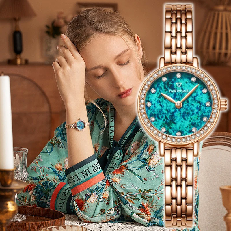 

Mark Fairwhale Fashion Casual Women's Watches Leather Band Quartz Exquisite Diamond Wristwatches For Women Round Watch Luminous