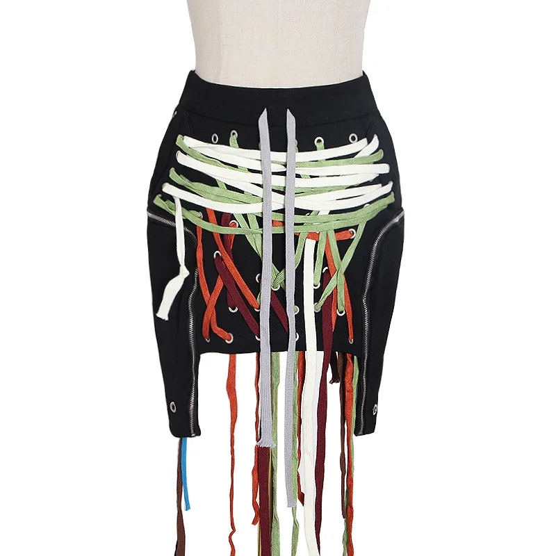 

Irregular skirt women's new temperament street three-dimensional pocket color drawstring strap skirt women