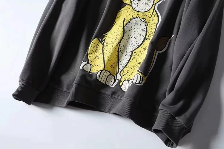Black Pink Cartoon Lion King Print Women Hoodie Long Sleeve O Neck Ladies Za Sweatshirt Casual Womens Hoodies Pullover