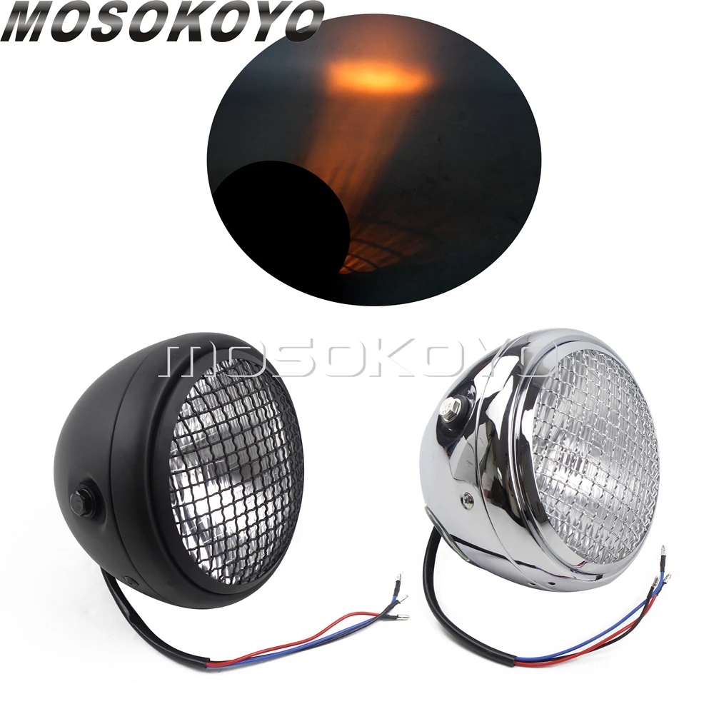 

Motorcycle Retro Vintage Headlight 12V 60/55W Steel Mesh Grille Chrome/Black For Chopper Scrambler Yamaha Honda Custom Headlamp