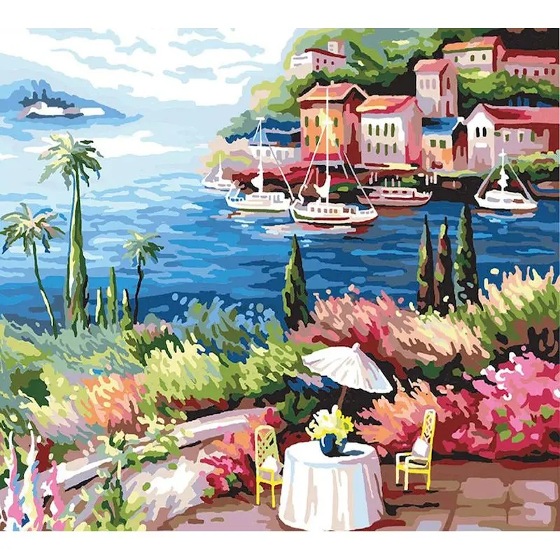

GATYZTORY 50x65cm Frame DIY Painting By Numbers Seaside villa Landscape pictures by numbers Room Decoration For Gift
