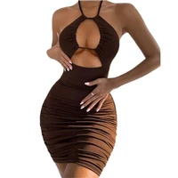 europe and america women dress sexy night club dress backless solid color women dress halter mini dress drop shipping