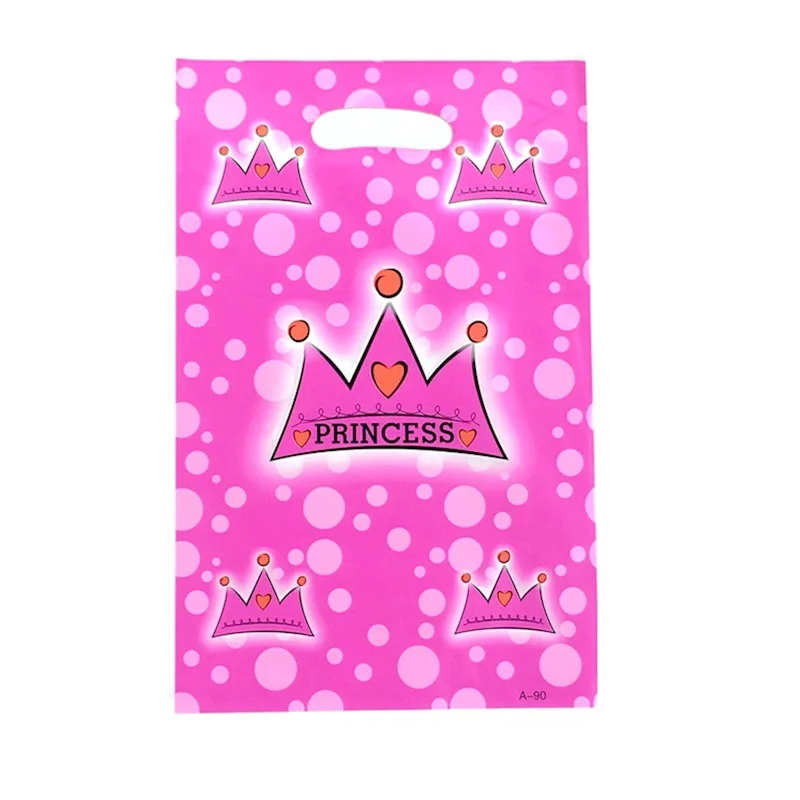 

10pcs/lot Baby Shower Party Kids Favors Prince Princess Pink Blue Crown Theme Plastic Loot Bags Birthday Decorate Gifts Bags