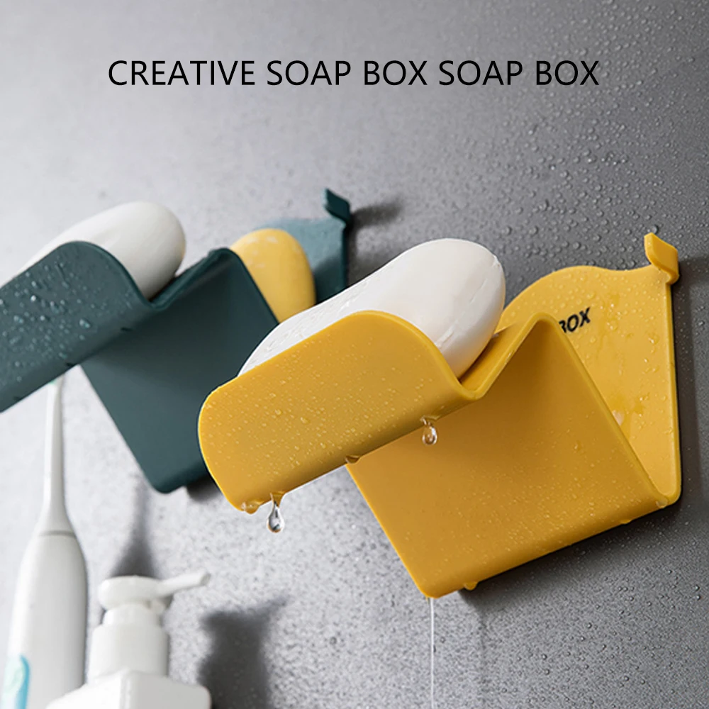

Soap Dish Drain Wall Hanging Free Punching Soap Box Bathroom Small Objects Storage Rack Soap Tray