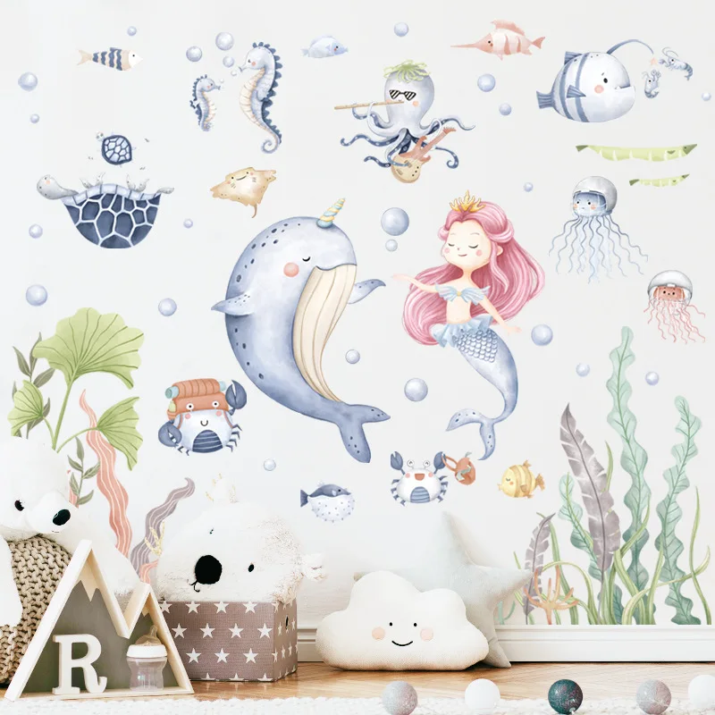 

Dolphin Mermaid Children's Room Wall Decoration Kids Room Puzzle Cartoon Wall Stickers Removable Eco Friendly Murals For Nursery