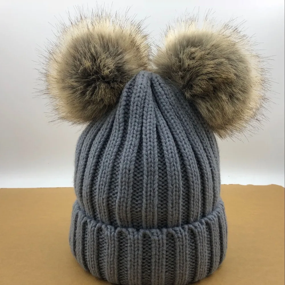 Зимняя теплая шапка Gorros Para Bebe для маленьких мальчиков и девочек, большой размер 15 см, помпон из искусственного меха, детские вязаные шапочки