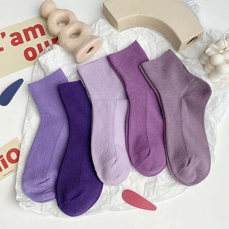 

Q 3Pairs Japanese Style Socks Purple Cotton Crew Socks Breathable Women SocksItem Spring Summer Shallow Mouth Soft Sock