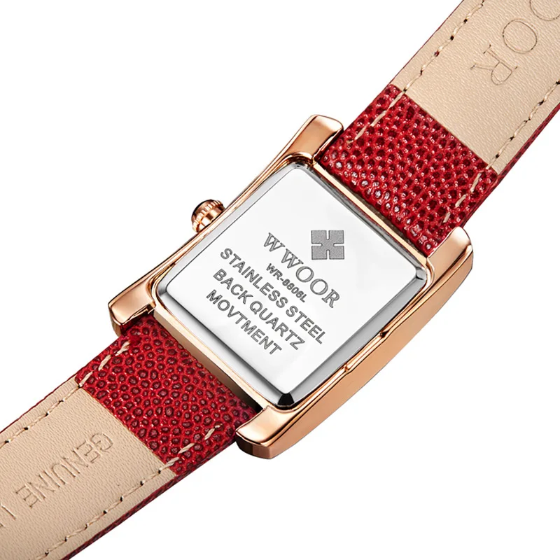 

WWOOR Luxury Brand Women Watches ladies rhinestone quartz watches fashion Square wristwatches for women leather waterproof clock