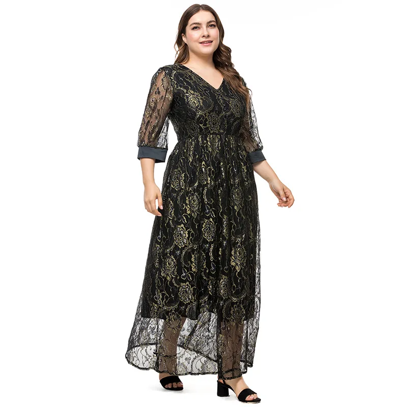 Длинное женское платье с v-образным вырезом сексуальное кружевное длинное
