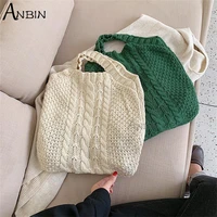 female woolen knitted handbag crochet casual shoulder bucket bag for women designer plush travel shopping lady tote girls gift