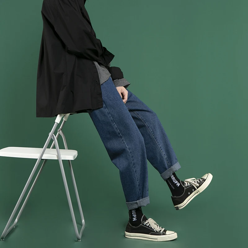 

Vintage Causal Blue Jeans Men Fashion High Street Wild Washed Spring Autumn Korean Male Pencil Pant High Quality Men Denim Pants