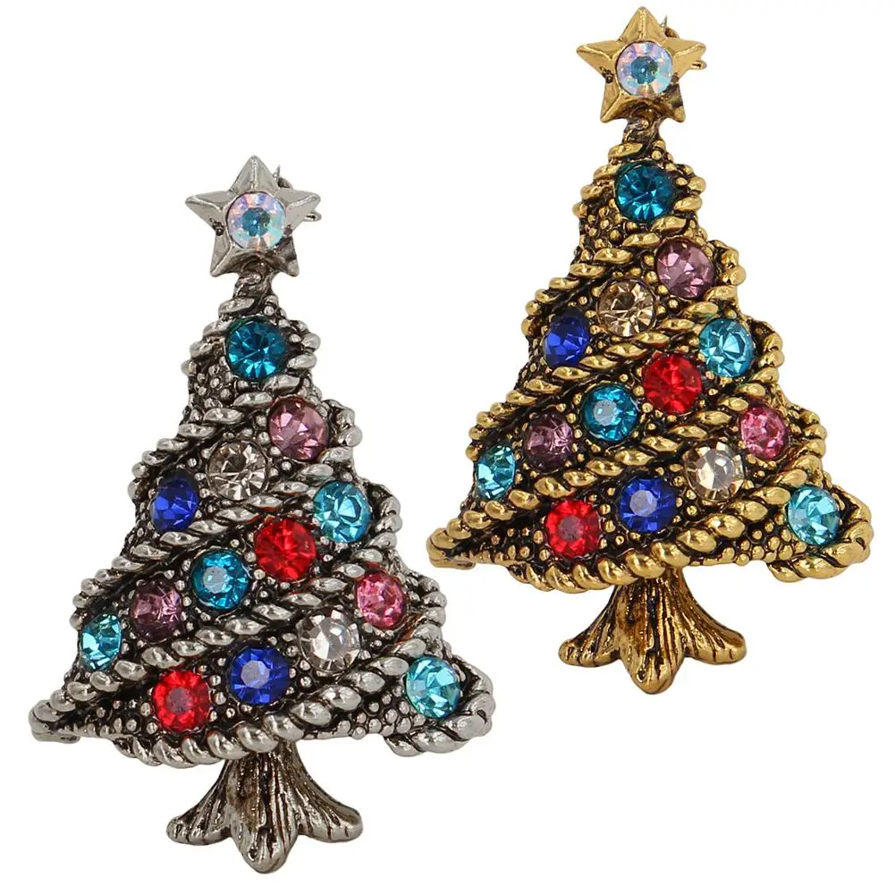 2019 Новая Винтажная Рождественская елка Красочные Стразы инкрустированная брошь