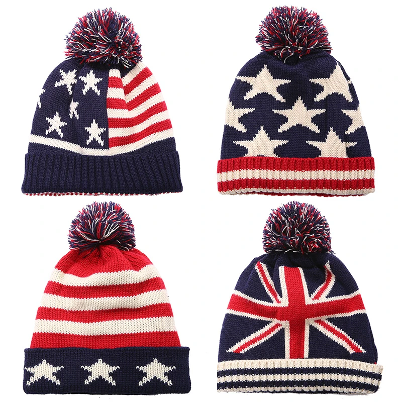 2019 американский флаг Мужская и женская зимняя шапка уличная теплая вязаная шляпа