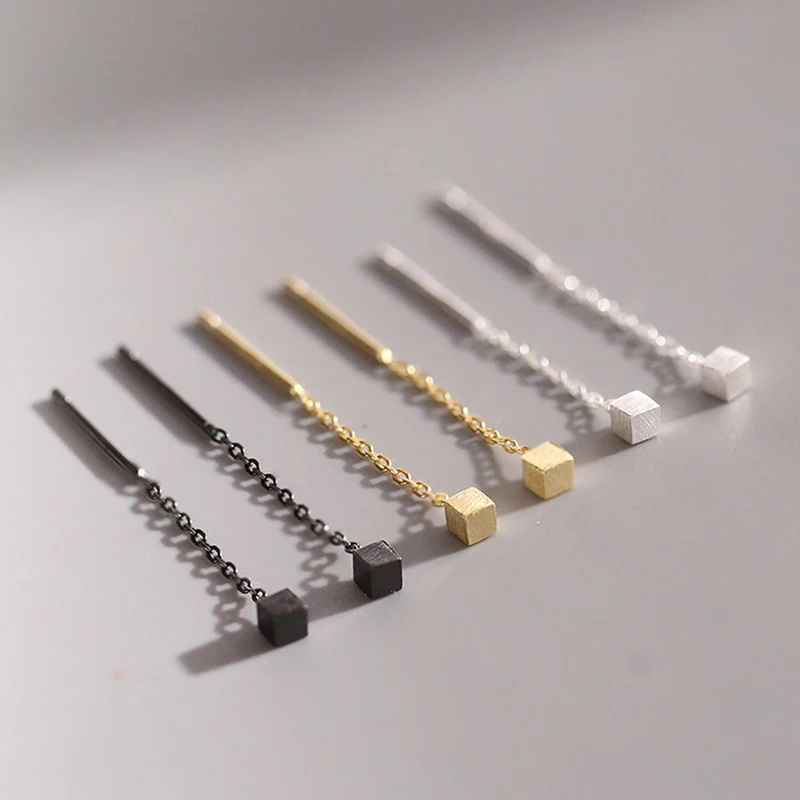 

Korean Dangle Earring Geometric block Long Tassel Bar Drop Earrings For Women Minimalism Ear Line Kpop Jewelry Gift