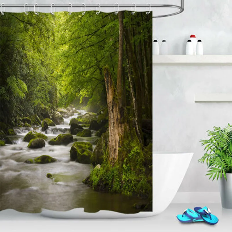 

Natural Forest Shower Curtain Great Smoky Mountains National Park Waterproof Fabric Bath Curtain for Bathroom Decor Sets & Hooks