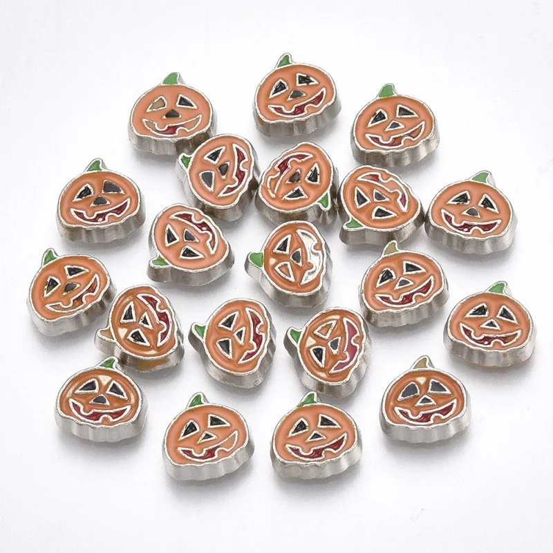 

20pcs Halloween Pumpkin Small Alloy Cabochons with Enamel for Jewelry Making DIY Findings Decoration 7.5x8x2mm