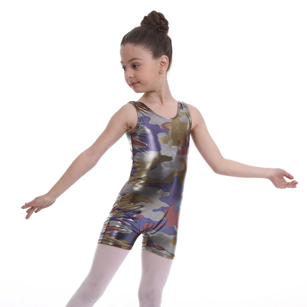 H&O Child Teens Sleeveless Dancewear Leotard Camouflage Glaze for Kids Ballet Tutu Girls Gymnastics Leotard Sports Bodysuit