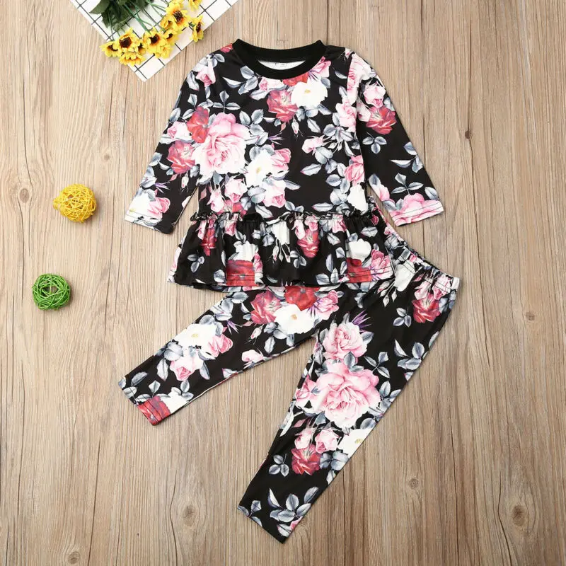Одежда для маленьких девочек 2019 детский наряд Топ с длинным рукавом и цветочным