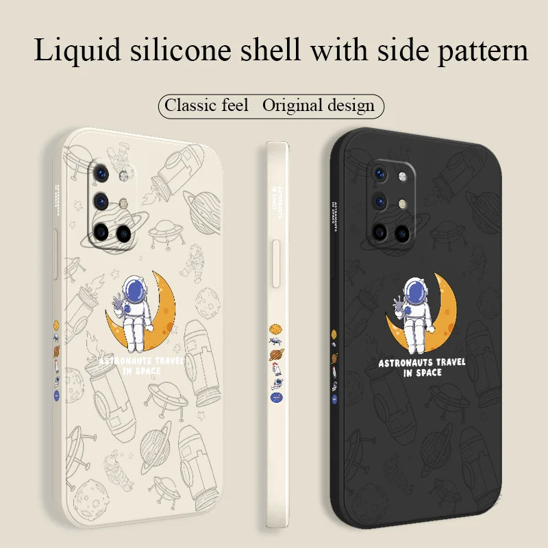 

Cute Astronaut Square Camera Lens Protection Ultra Thin Liquid Silicone Phone Case For Oneplus 8t 9 9pro 9r pro Soft Back Cover
