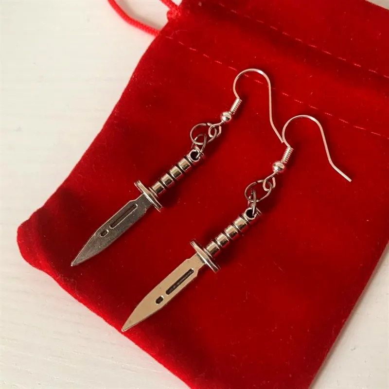 

3pcs Cool Quirky Dagger Earrings Knife Weapon Silver Plated Handmade Drop Necklace Dangle or Jewellery Set Gothic Fashion Gift