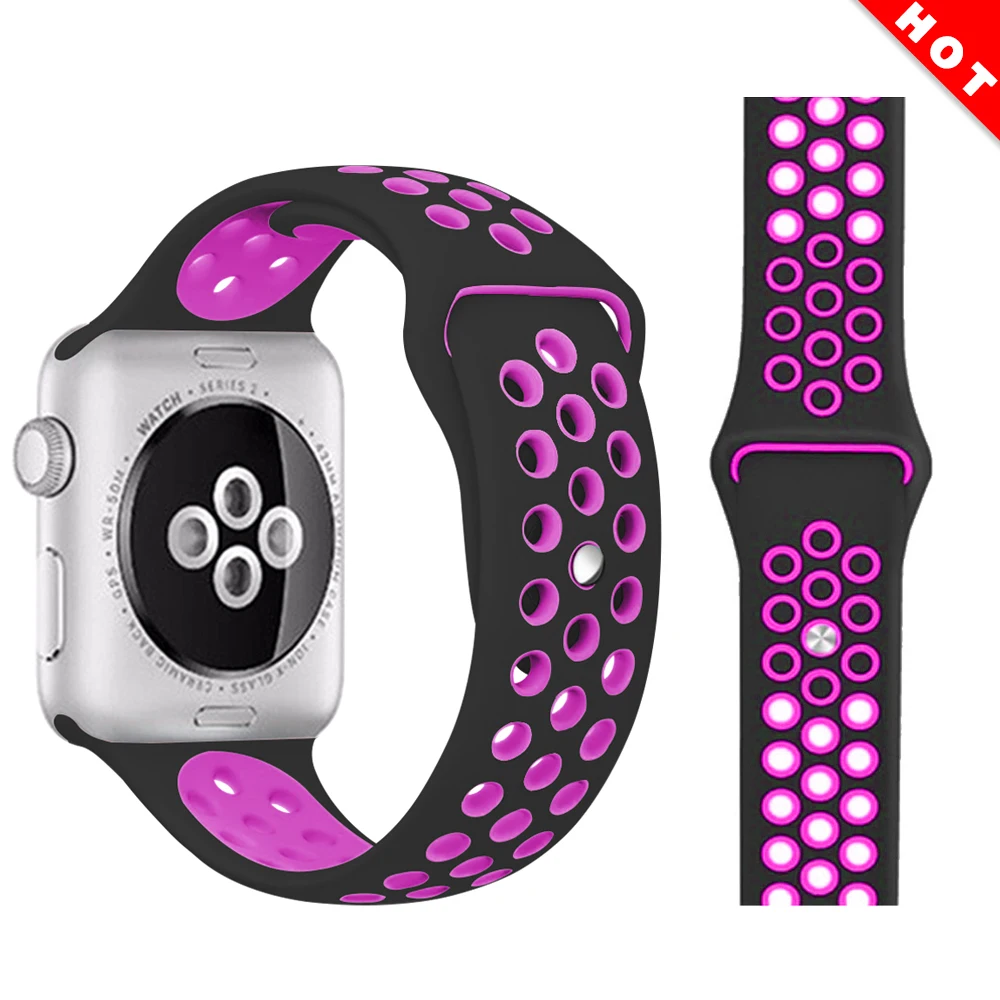 Black purple Ремешок для Apple Watch, мягкий силиконовый сменный Браслет серии 5, 4, ремешок для часов 44 мм, 40 мм, iwatch, ремешок серии 1, 2, 3, 38 мм, 42 мм - Цвет ремешка: Black purple