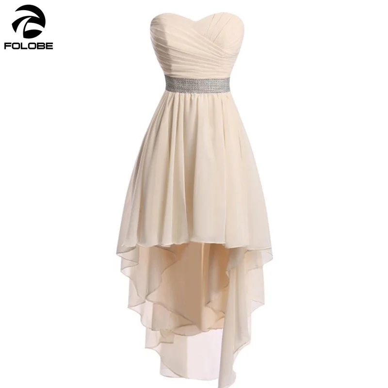 

2020 Summer Strapless Hi-low Chiffon Party Dress Pleat Beaded Women Formal Banquet Dress Vestidos